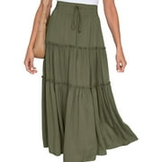 MOSHU High Waist Midi Skirt for Women A-Line Pleated Skirts with Pockets Flowy Dresses