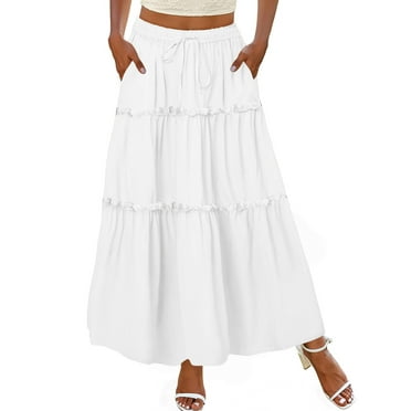MOSHU High Waist Midi Skirt for Women A-Line Pleated Skirts with Pockets Flowy Dresses