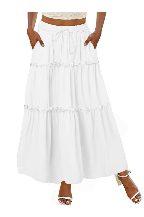 High Waist Midi Skirt for Women A-Line Pleated Skirts with Pockets Flowy Dresses