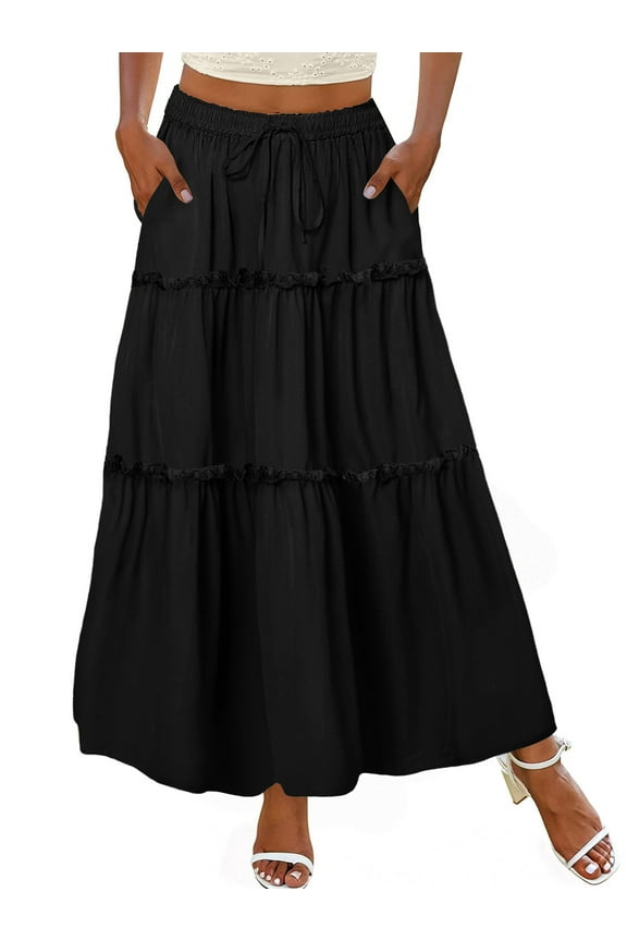 High Waist Midi Skirt for Women A-Line Pleated Skirts with Pockets Flowy Dresses