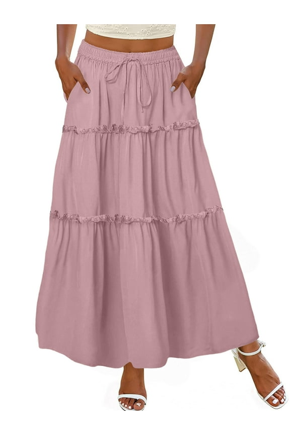 High Waist Midi Skirt for Women A-Line Pleated Skirts with Pockets Flowy Dresses