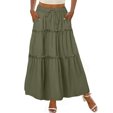 MOSHU High Waist Midi Skirt for Women A-Line Pleated Skirts with Pockets Flowy Dresses