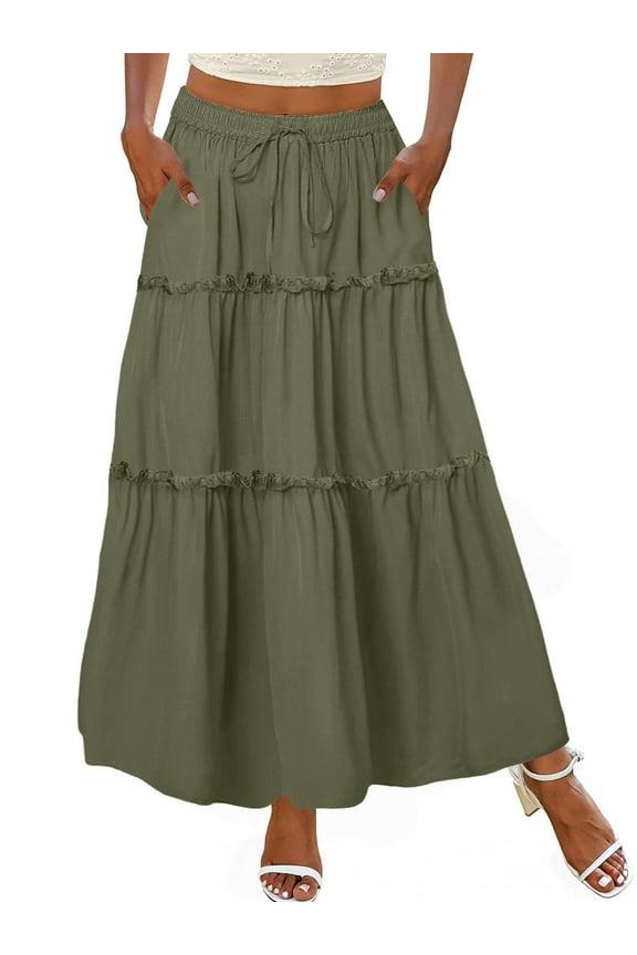 High Waist Midi Skirt for Women A-Line Pleated Skirts with Pockets Flowy Dresses