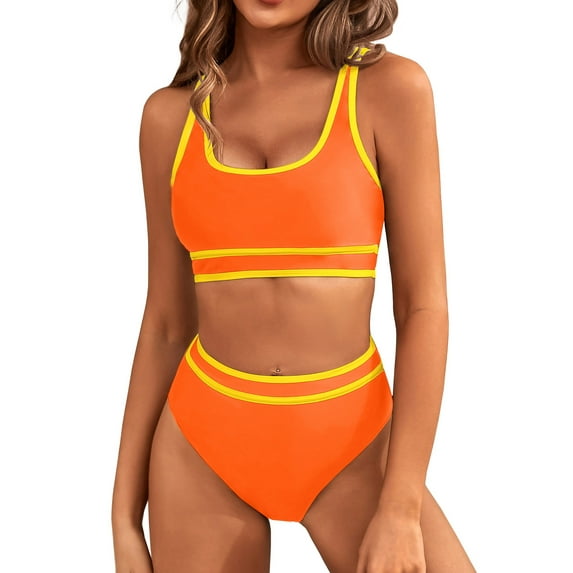 MOSHU High Waisted Womens Bikini Sets Sporty Two Piece Swimsuits for Women Color Block High Cut Bathing Suits