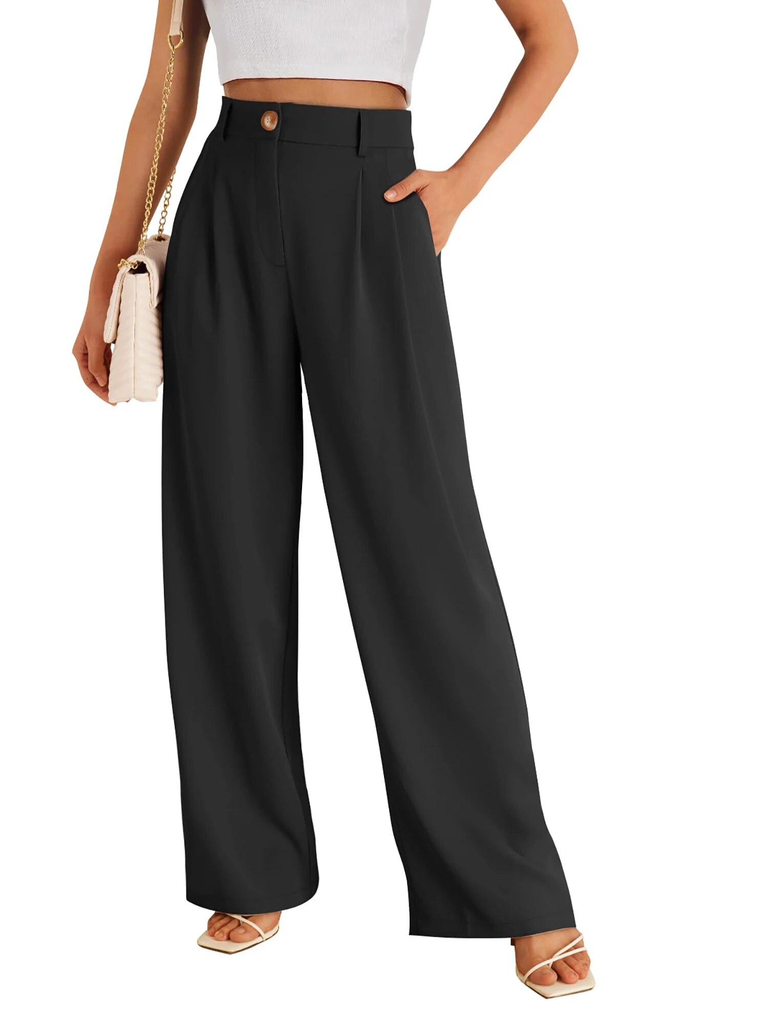 MOSHU High Waisted Work Pants for Women Casual Wide Leg Dress Pants ...