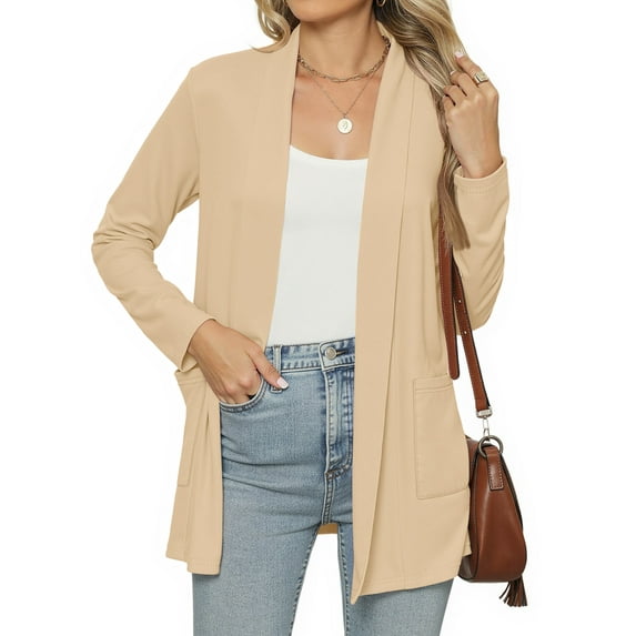 MOSHU Lightweight Cardigans for Women Long Sleeve Open Front Tops Casual Loose Fall Cardigan with Pockets
