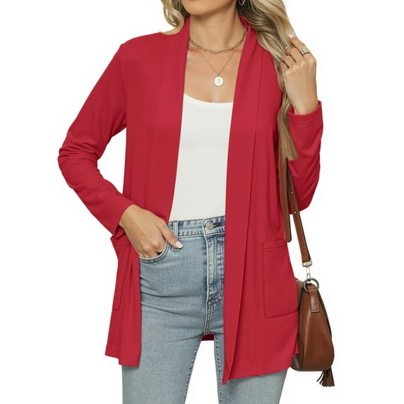 MOSHU Lightweight Cardigans for Women Long Sleeve Open Front Tops Casual Loose Fall Cardigan with Pockets