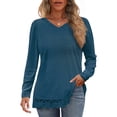 thumbnail image 1 of MOSHU Long Sleeve Tops for Women V-neck Womens Blouses Lace Hem Casual Shirts, 1 of 9
