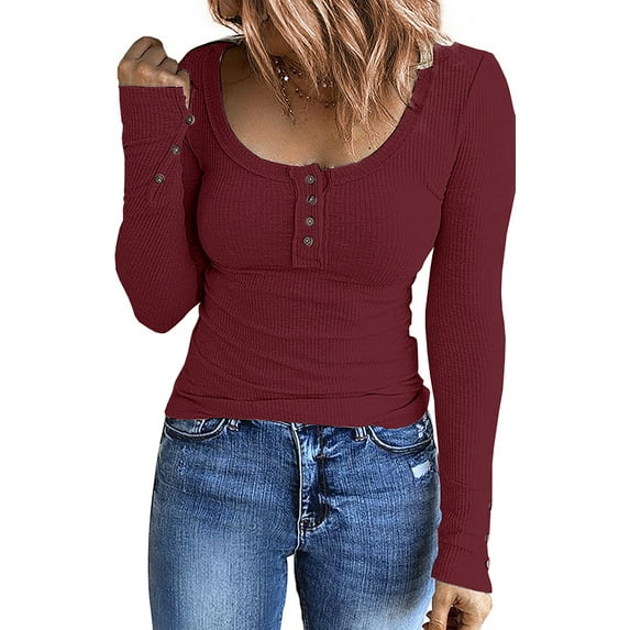 MOSHU Long Sleeve Womens Shirts Casual Henley Tops for Women Fall Button Down Blouses