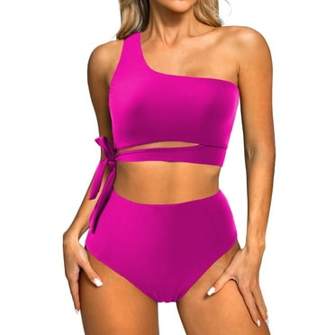 MOSHU One Shoulder Womens Bikini Sets High Waisted Bathing Suits for Women Tie High Cut Swimsuits
