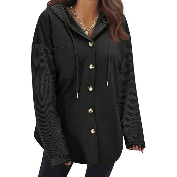MOSHU Oversize Hoodies for Women Loose Fit Drawstring Hooded Womens Sweatshirts Button Down Shacket Jackets with Pocket