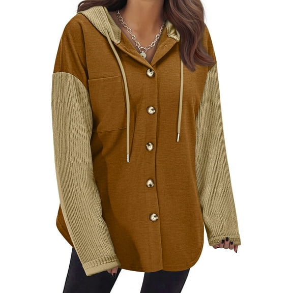 MOSHU Oversize Hoodies for Women Loose Fit Drawstring Hooded Womens Sweatshirts Button Down Shacket Jackets with Pocket
