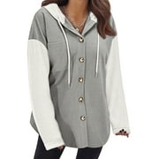 MOSHU Oversize Hoodies for Women Loose Fit Drawstring Hooded Womens Sweatshirts Button Down Shacket Jackets with Pocket