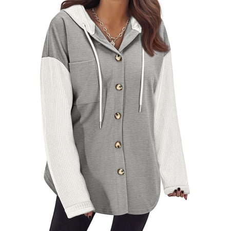 MOSHU Oversize Hoodies for Women Loose Fit Drawstring Hooded Womens Sweatshirts Button Down Shacket Jackets with Pocket