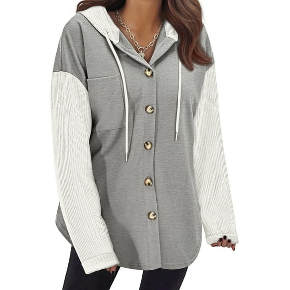 MOSHU Oversize Hoodies for Women Loose Fit Drawstring Hooded Womens Sweatshirts Button Down Shacket Jackets with Pocket