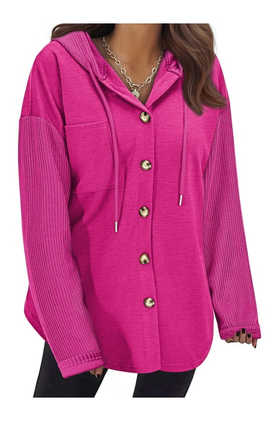 Oversize Hoodies for Women Loose Fit Drawstring Hooded Womens Sweatshirts Button Down Shacket Jackets with Pocket