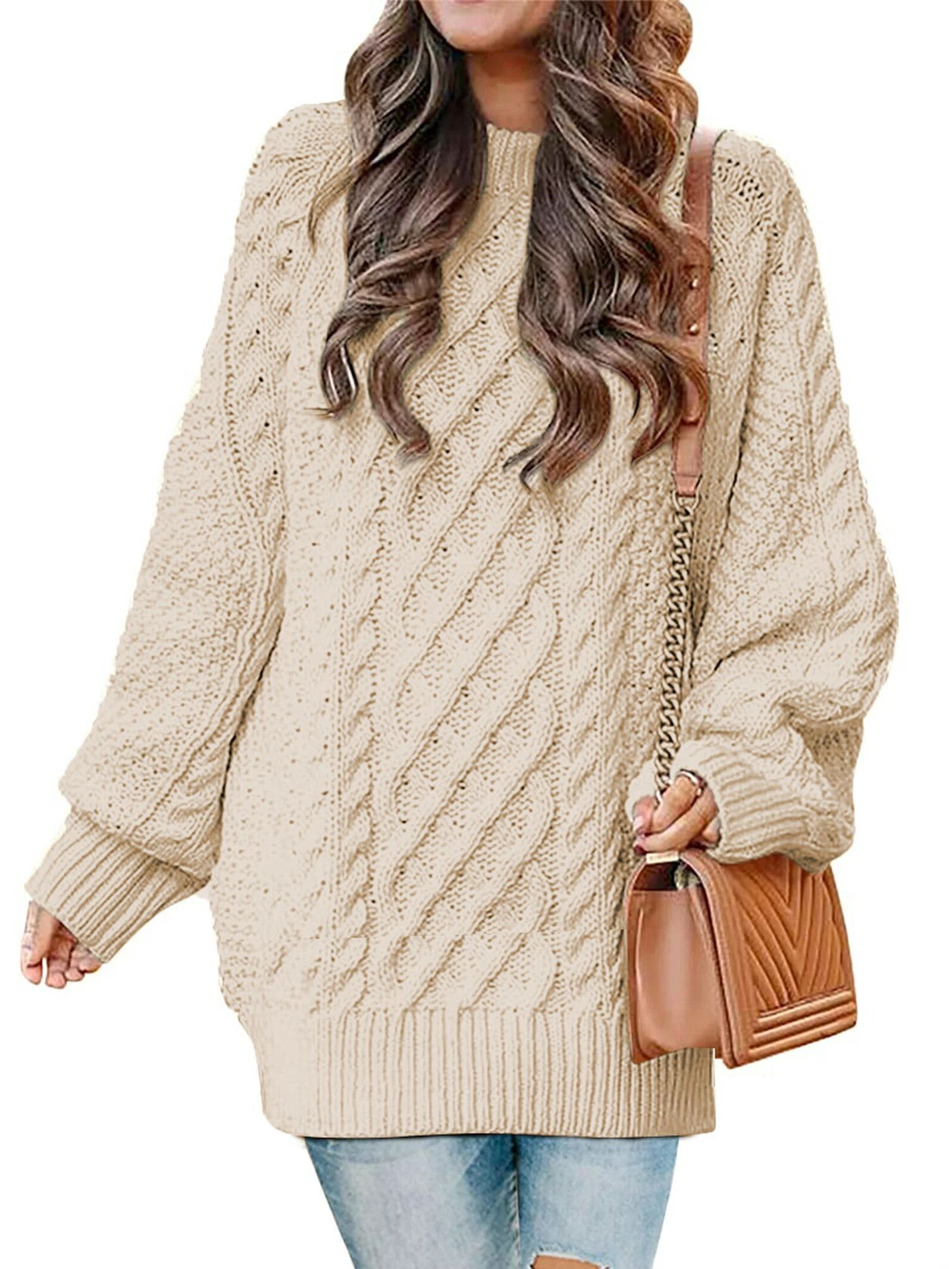 MOSHU Oversized Sweaters for Women Cable Knit Chunky Pullover Sweater ...