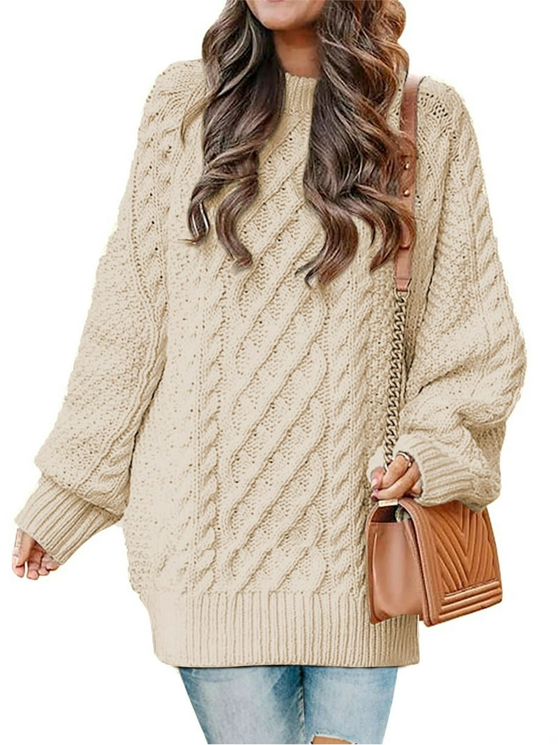 MOSHU Oversized Sweaters for Women Cable Knit Chunky Pullover