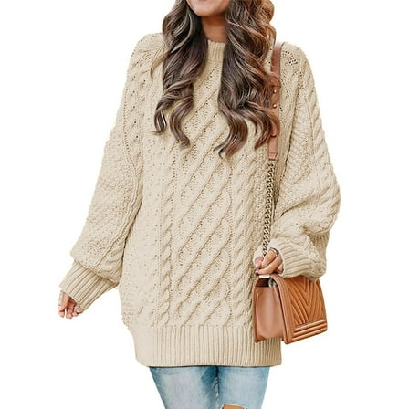 MOSHU Oversized Sweaters for Women Cable Knit Chunky Pullover Sweater