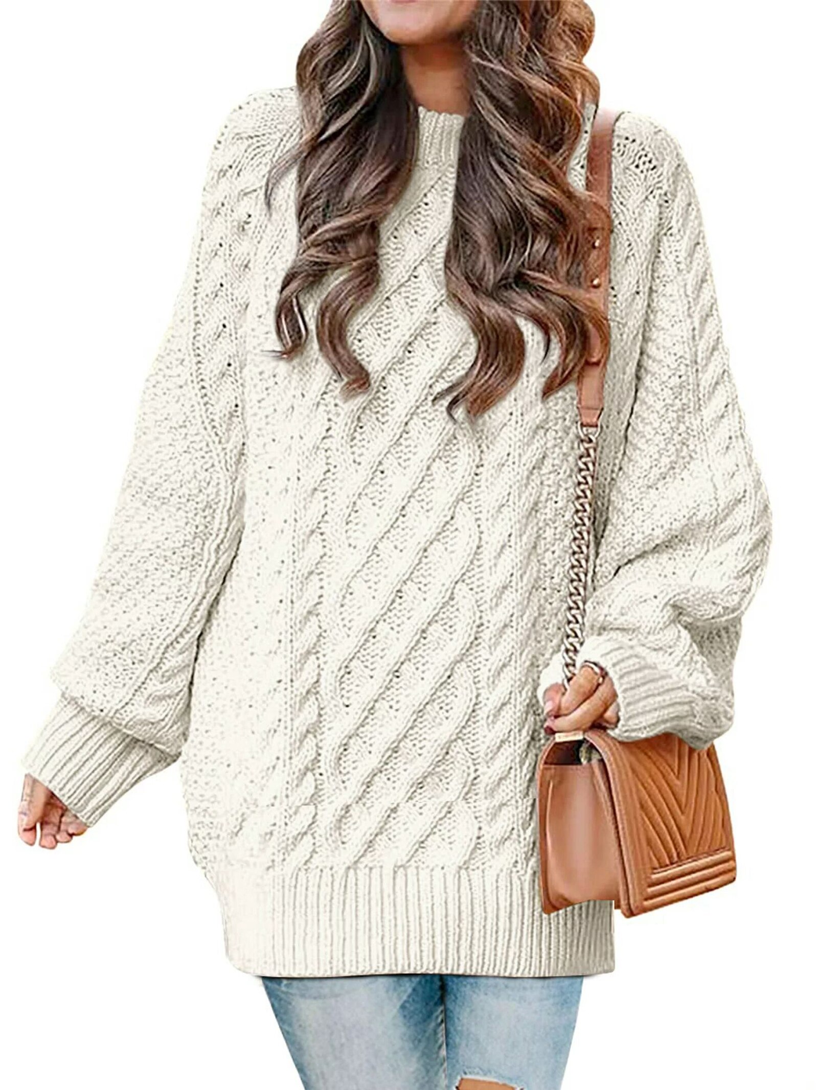 MOSHU Oversized Sweaters For Women Cable Knit Chunky Pullover Sweater 