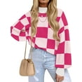 thumbnail image 1 of MOSHU Oversized Sweaters for Women Drop Shoulder Plaid Colorblock Tops Fall Crewneck Pullover Sweater, 1 of 10
