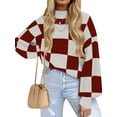 thumbnail image 1 of MOSHU Oversized Sweaters for Women Drop Shoulder Plaid Colorblock Tops Fall Crewneck Pullover Sweater, 1 of 10