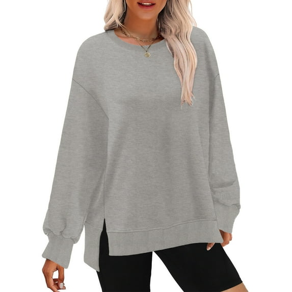 MOSHU Oversized Sweatshirts for Women Crew Neck Long Sleeve Tops Casual Pullover Sweatshirt Side Split Outfits