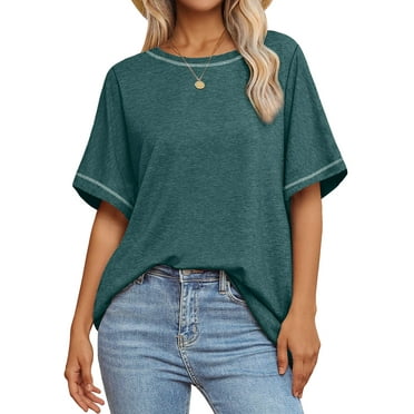 MOSHU Oversized T Shirts for Women Quilting Stitching Womens Shirts Classic Trendy Casual Tops