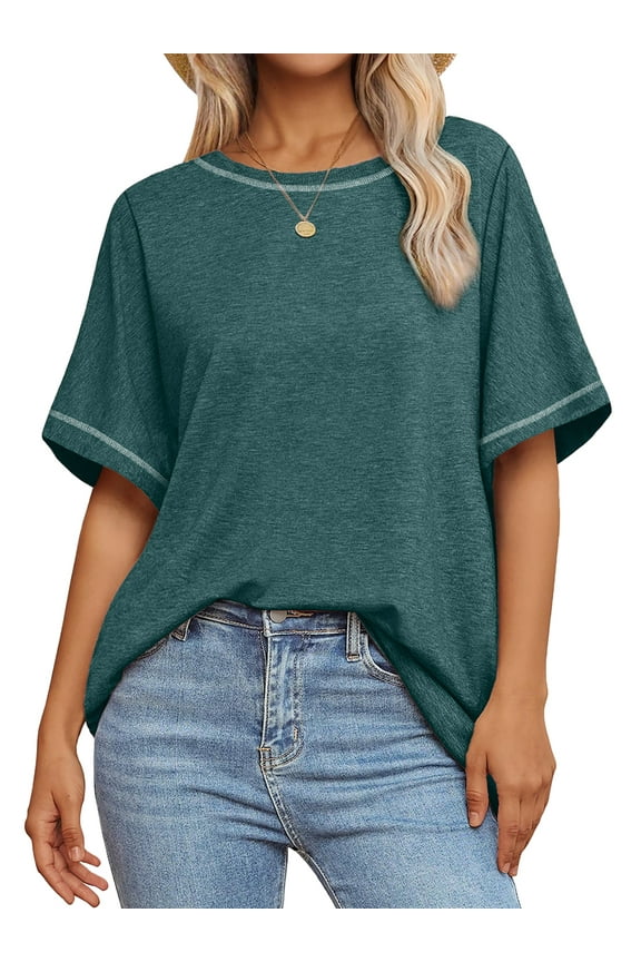 Oversized T Shirts for Women Quilting Stitching Womens Shirts Classic Trendy Casual Tops