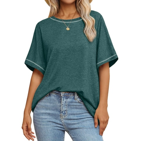 Oversized T Shirts for Women Quilting Stitching Womens Plus Size Shirts Classic Trendy Casual Tops
