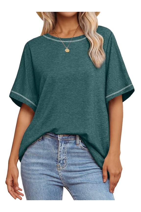 Oversized T Shirts for Women Quilting Stitching Womens Shirts Classic Trendy Casual Tops