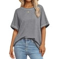 thumbnail image 1 of MOSHU Oversized T Shirts for Women Quilting Stitching Womens Shirts Classic Trendy Casual Tops, 1 of 5