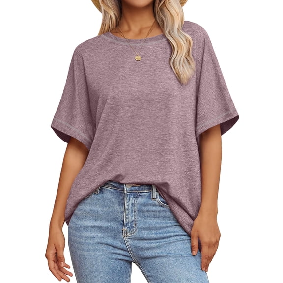 MOSHU Oversized T Shirts for Women Quilting Stitching Womens Shirts Classic Trendy Casual Tops