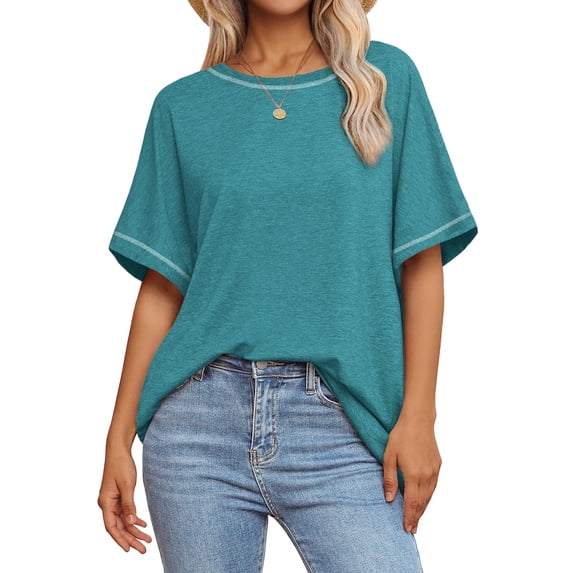 MOSHU Oversized T Shirts for Women Quilting Stitching Womens Shirts Classic Trendy Casual Tops