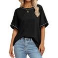 thumbnail image 1 of MOSHU Oversized T Shirts for Women Quilting Stitching Womens Shirts Classic Trendy Casual Tops, 1 of 5