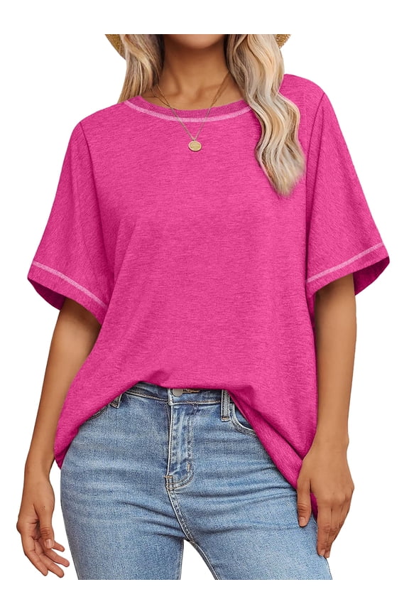 Oversized T Shirts for Women Quilting Stitching Womens Shirts Classic Trendy Casual Tops