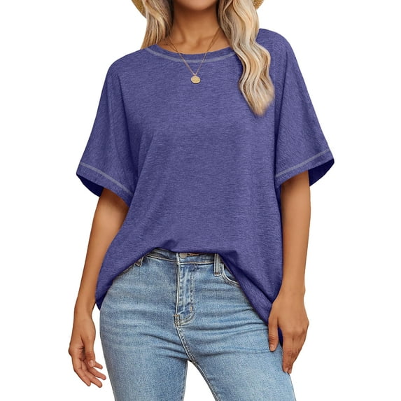 MOSHU Oversized T Shirts for Women Quilting Stitching Womens Shirts Classic Trendy Casual Tops