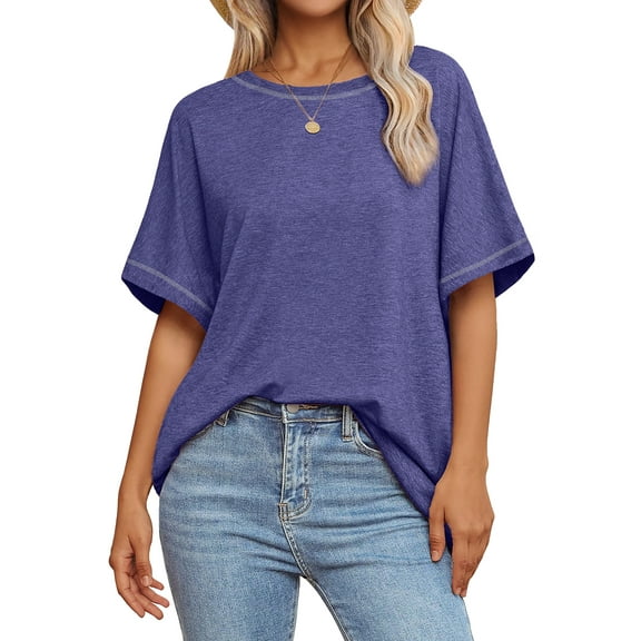 MOSHU Oversized T Shirts for Women Quilting Stitching Womens Shirts Classic Trendy Casual Tops