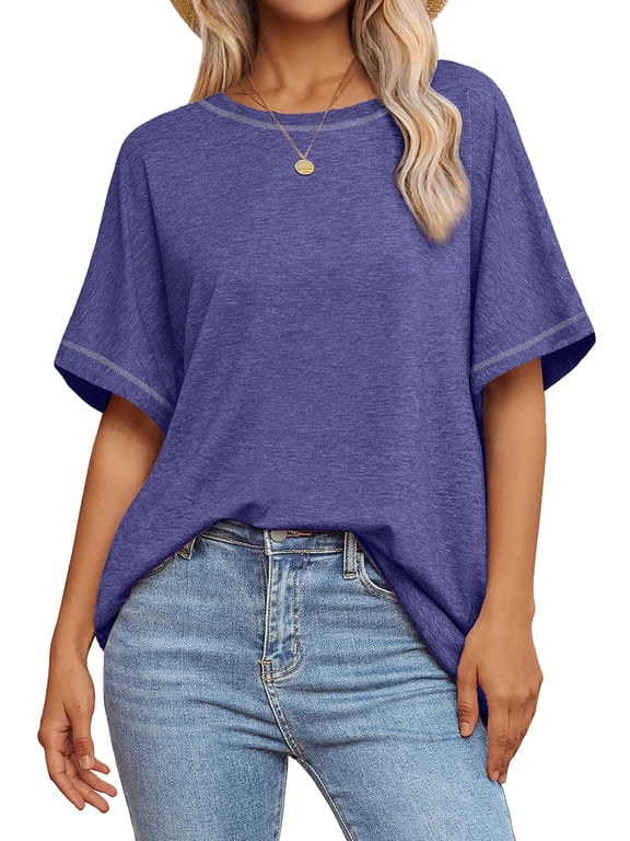 Oversized T Shirts for Women Quilting Stitching Womens Shirts Classic Trendy Casual Tops