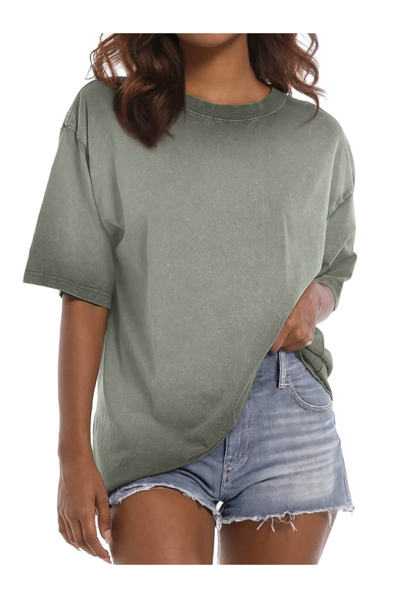 Oversized T Shirts for Women Short Sleeve Vintage Print Cotton Tees Washed Shirts Casual Baggy Womens Tops
