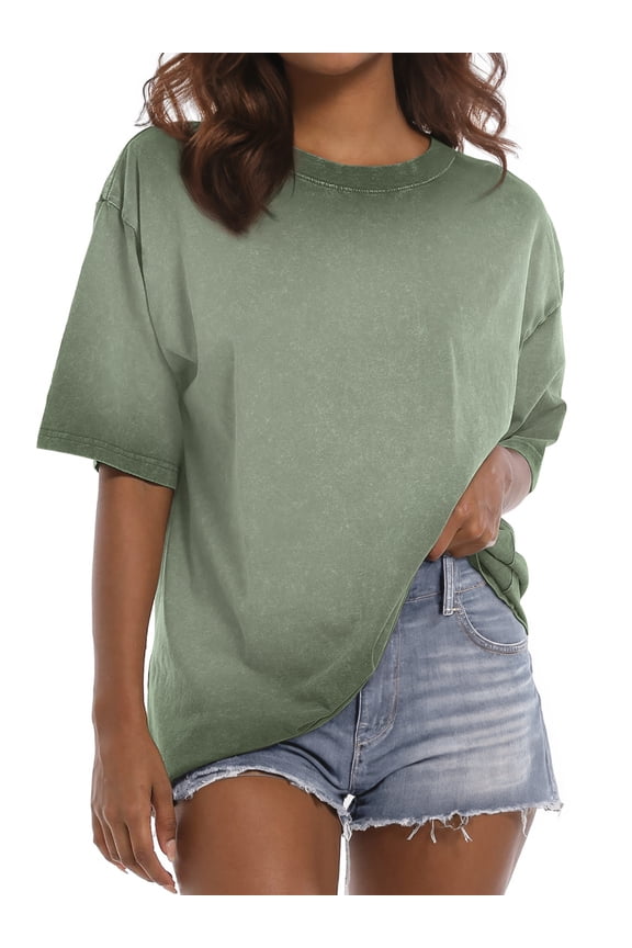 Oversized T Shirts for Women Short Sleeve Vintage Print Cotton Tees Washed Plus Size Shirts Casual Baggy Womens Tops