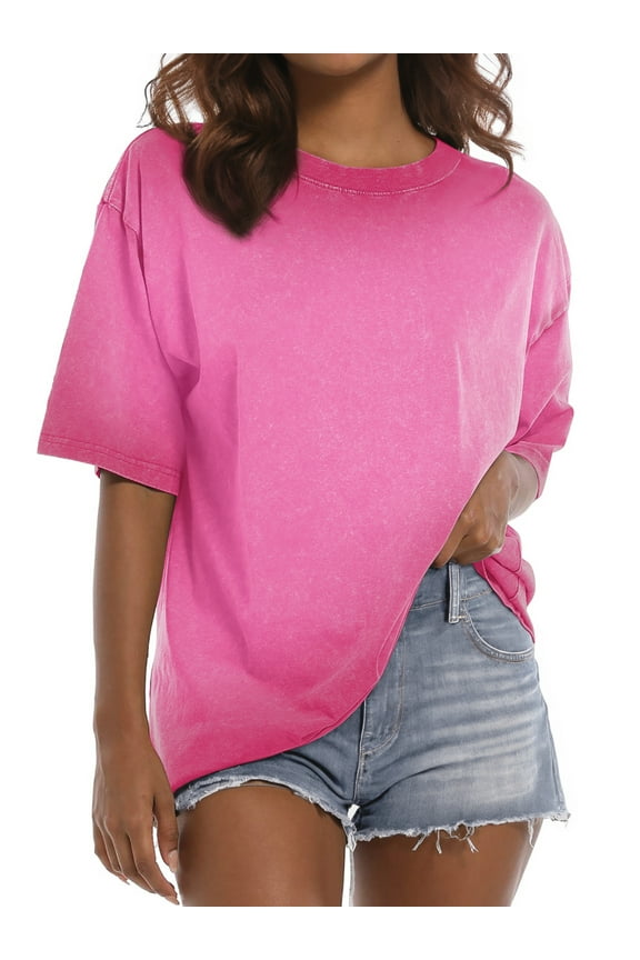 Oversized T Shirts for Women Short Sleeve Vintage Print Cotton Tees Washed Shirts Casual Baggy Womens Tops