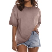 MOSHU Oversized T Shirts for Women Short Sleeve Vintage Print Cotton Tees Washed Shirts Casual Baggy Womens Tops