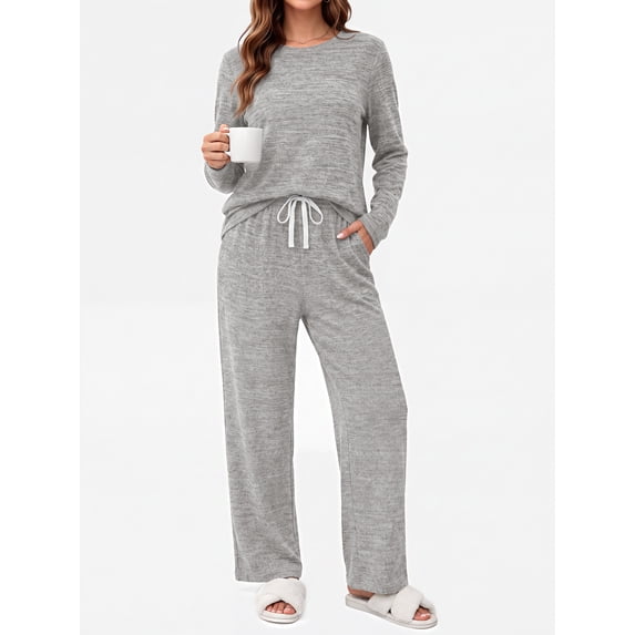 MOSHU Pajama Sets for Women Casual Two Piece Lounge Sets Soft Long Sleeve Tops and Long Pants Comfy Sleepwear fall Outfits
