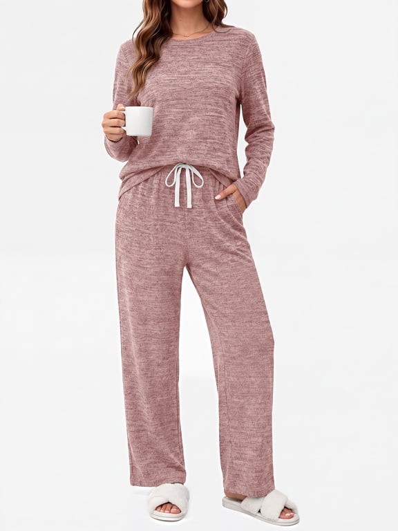 Pajama Sets for Women Casual Two Piece Lounge Sets Soft Long Sleeve Tops and Long Pants Comfy Sleepwear fall Outfits