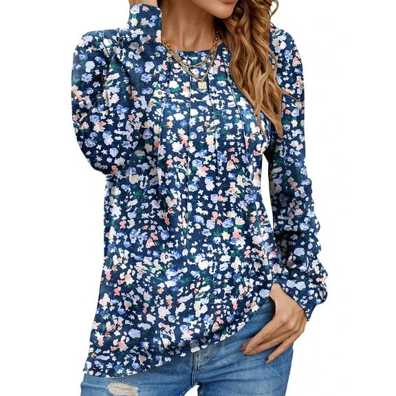 MOSHU Pleated Womens Tunic Tops Casual Dressy Blouses Fashion Long Sleeve Shirts for Women