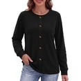 thumbnail image 1 of MOSHU Plus Size Crewneck Sweatshirts for Women Decorative Buttons Long Sleeve Shirts Fashion Pullover Womens Sweatshirts Fall Tops, 1 of 11