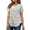 thumbnail image 1 of MOSHU Plus Size T-shirts for Women V Neck Summer Tunic Tops Floral Print Curved Hem Women Shirts, 1 of 6