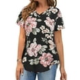 thumbnail image 1 of MOSHU Plus Size T-shirts for Women V Neck Summer Tunic Tops Floral Print Curved Hem Women Shirts, 1 of 6