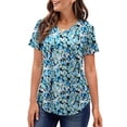 thumbnail image 1 of MOSHU Plus Size T-shirts for Women V Neck Summer Tunic Tops Floral Print Curved Hem Women Shirts, 1 of 6